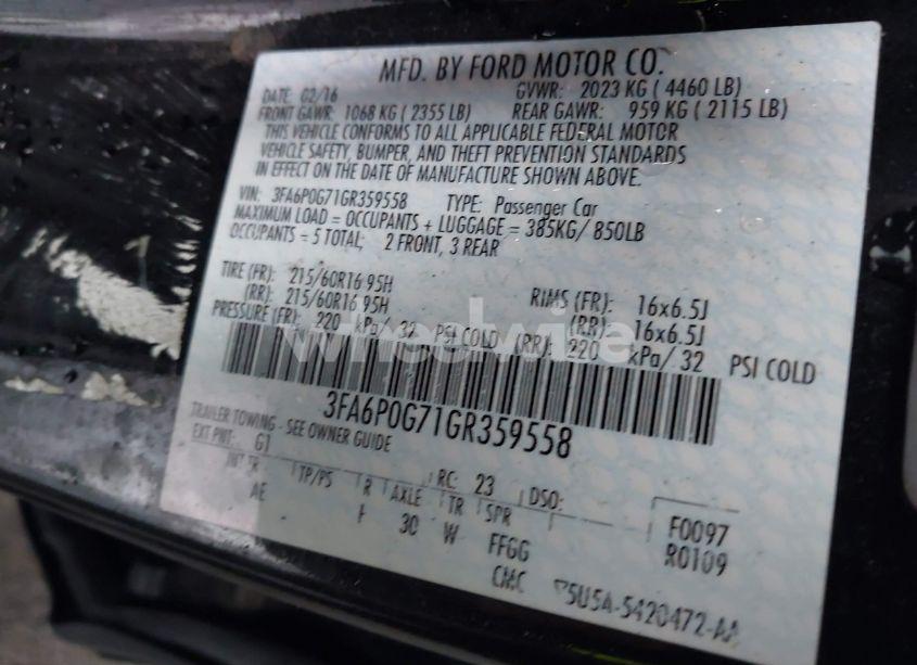 Photo 9 of 2016 Ford Fusion S (VIN 3FA6P0G71GR359558)