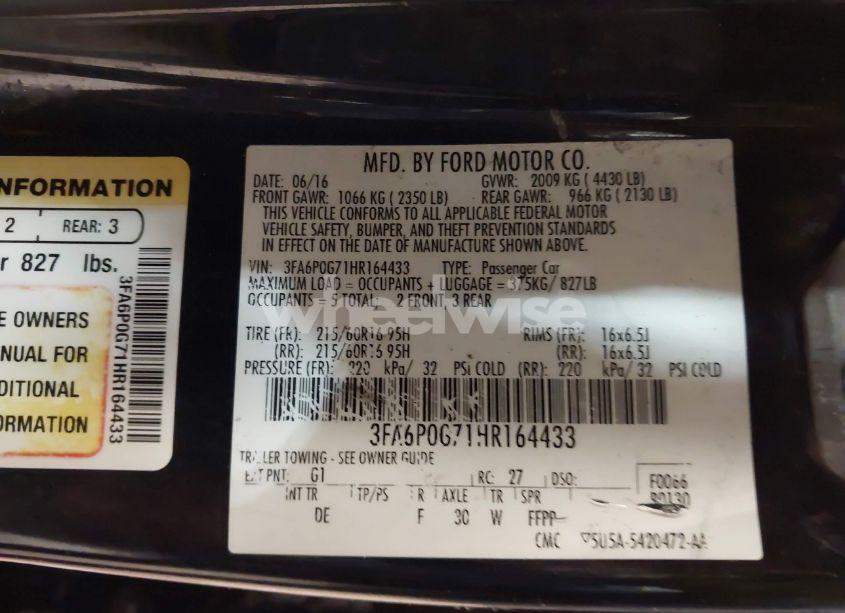 Photo 9 of 2017 Ford Fusion S (VIN 3FA6P0G71HR164433)