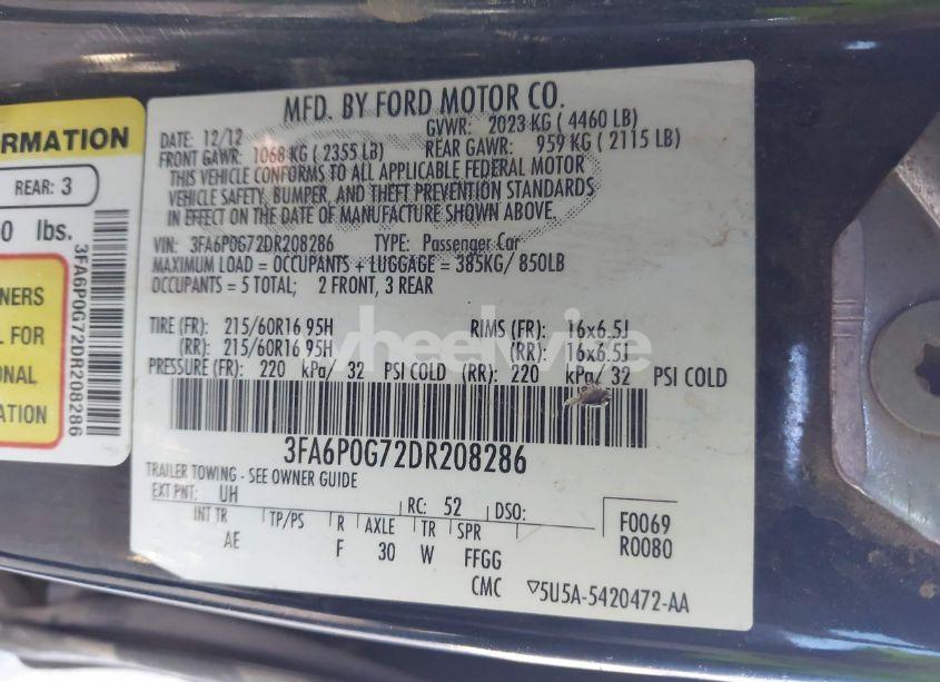 Photo 9 of 2013 Ford Fusion S (VIN 3FA6P0G72DR208286)