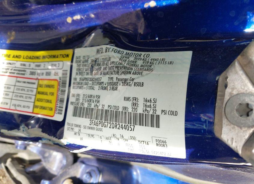 Photo 9 of 2013 Ford Fusion S (VIN 3FA6P0G72DR244057)