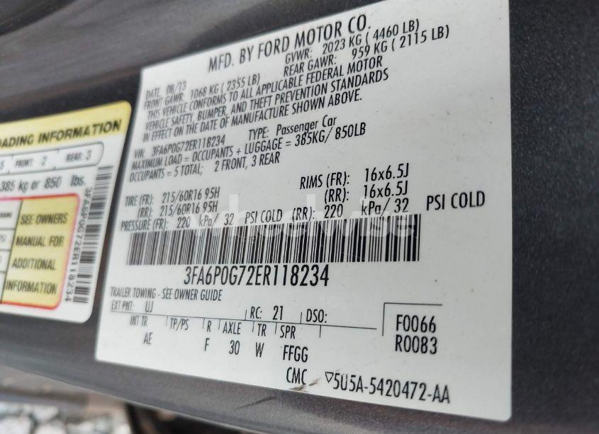 Photo 9 of 2014 Ford Fusion S (VIN 3FA6P0G72ER118234)