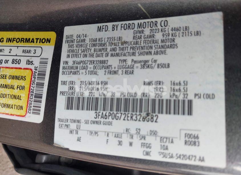 Photo 9 of 2014 Ford Fusion S (VIN 3FA6P0G72ER328882)