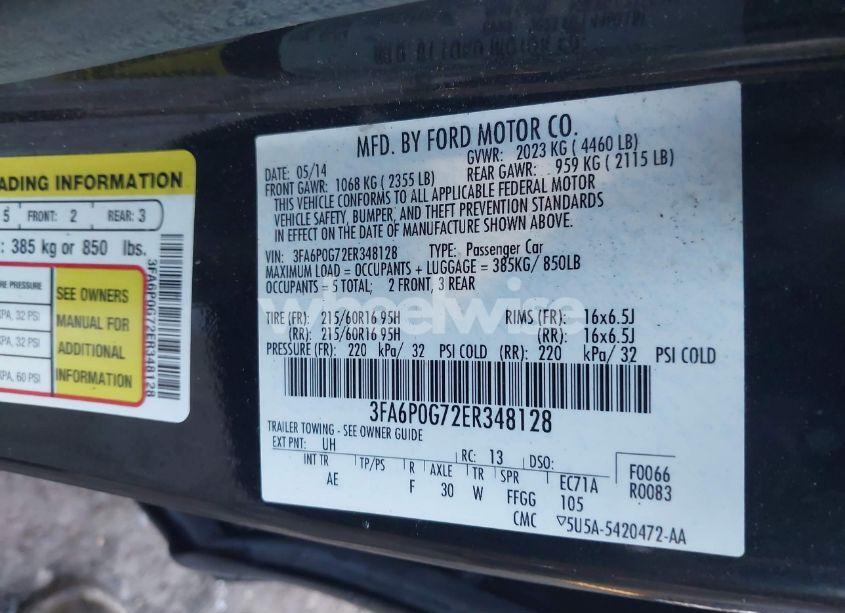 Photo 9 of 2014 Ford Fusion S (VIN 3FA6P0G72ER348128)