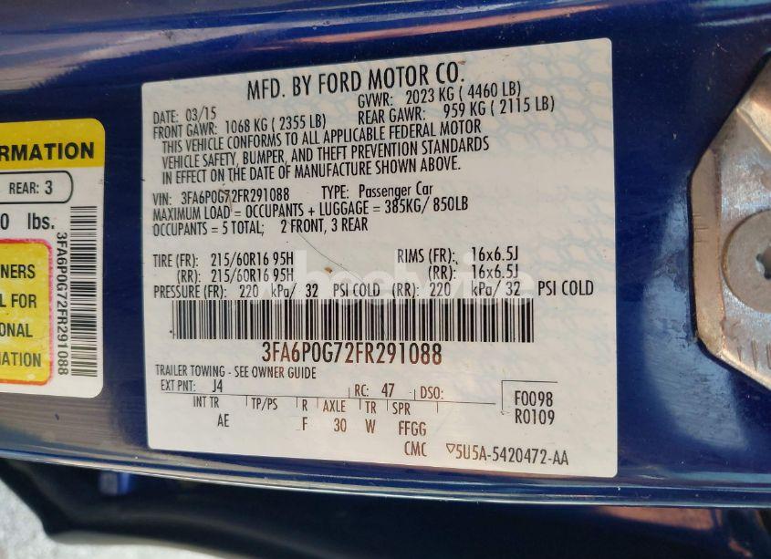 Photo 9 of 2015 Ford Fusion S (VIN 3FA6P0G72FR291088)