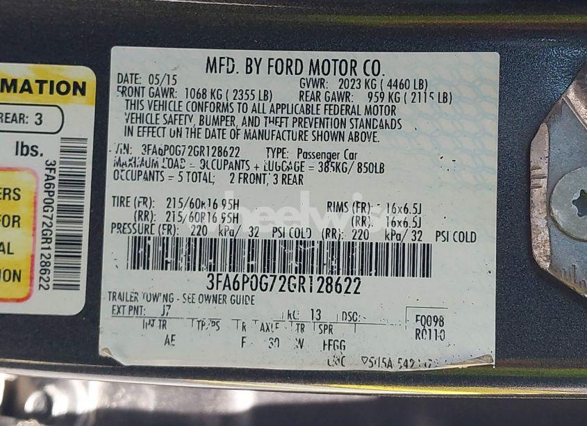 Photo 9 of 2016 Ford Fusion S (VIN 3FA6P0G72GR128622)