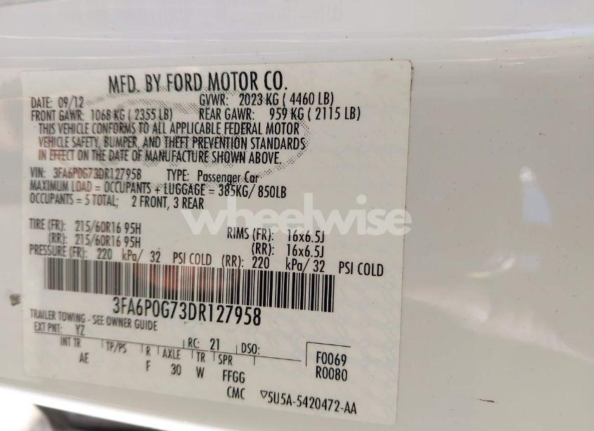 Photo 9 of 2013 Ford Fusion S (VIN 3FA6P0G73DR127958)