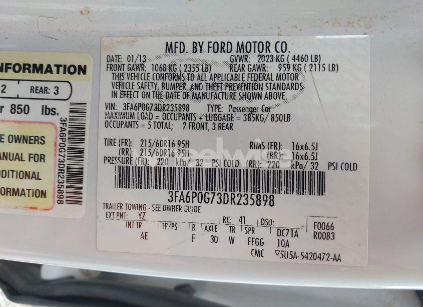 Photo 9 of 2013 Ford Fusion S (VIN 3FA6P0G73DR235898)