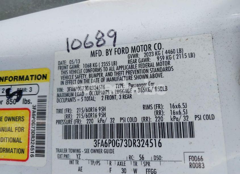 Photo 9 of 2013 Ford Fusion S (VIN 3FA6P0G73DR324516)