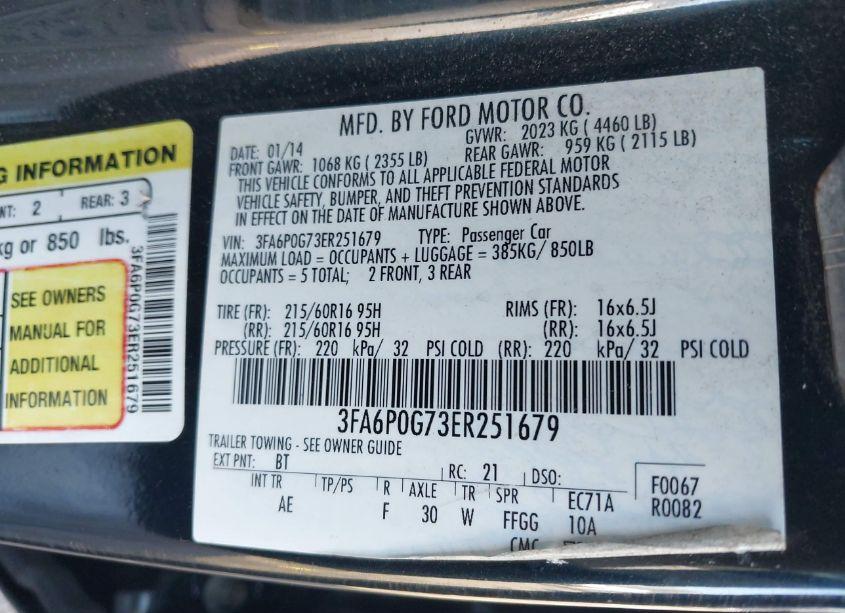 Photo 9 of 2014 Ford Fusion S (VIN 3FA6P0G73ER251679)