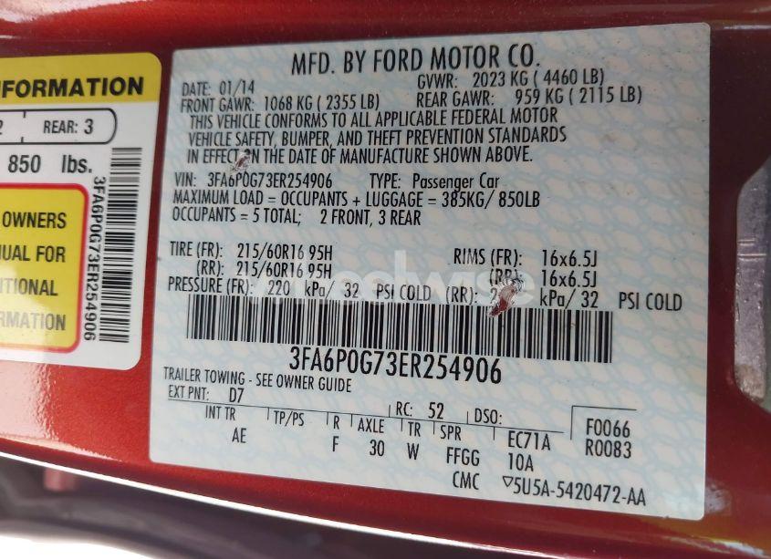 Photo 9 of 2014 Ford Fusion S (VIN 3FA6P0G73ER254906)