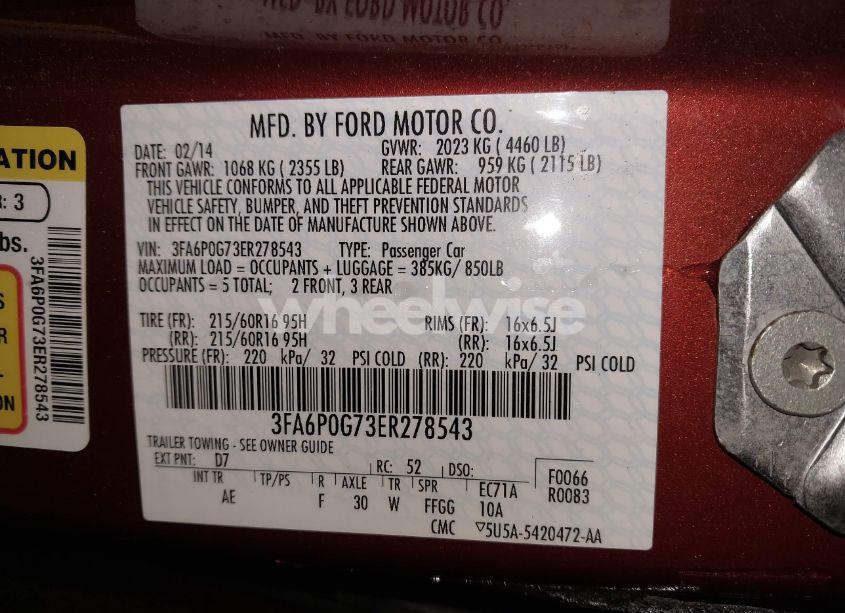 Photo 9 of 2014 Ford Fusion S (VIN 3FA6P0G73ER278543)