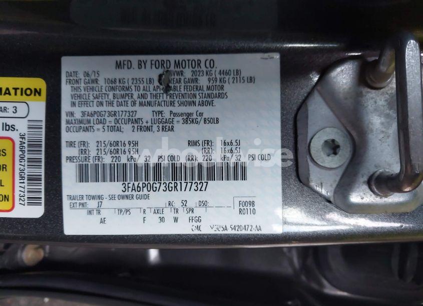 Photo 9 of 2016 Ford Fusion S (VIN 3FA6P0G73GR177327)