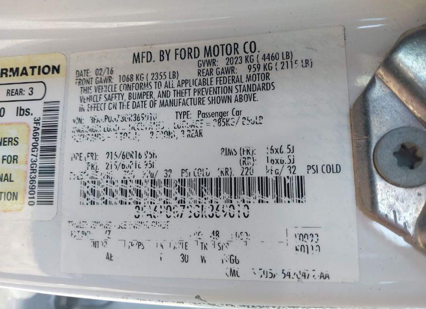 Photo 18 of 2016 Ford Fusion S (VIN 3FA6P0G73GR369010)