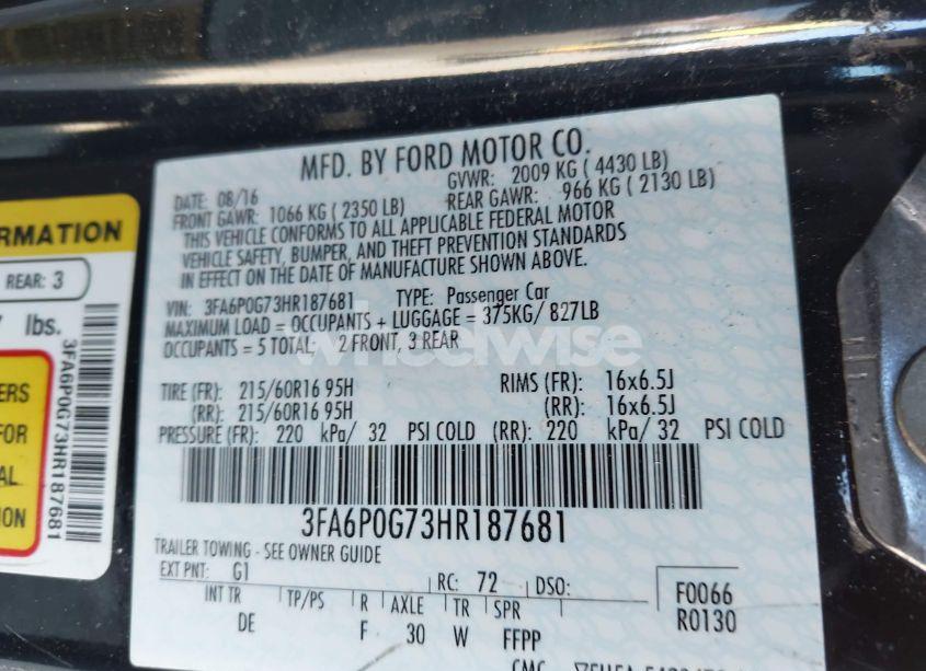 Photo 9 of 2017 Ford Fusion S (VIN 3FA6P0G73HR187681)