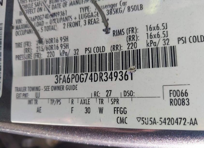 Photo 9 of 2013 Ford Fusion S (VIN 3FA6P0G74DR349361)