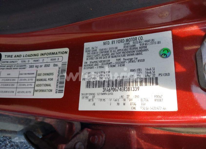 Photo 9 of 2014 Ford Fusion S (VIN 3FA6P0G74ER381339)