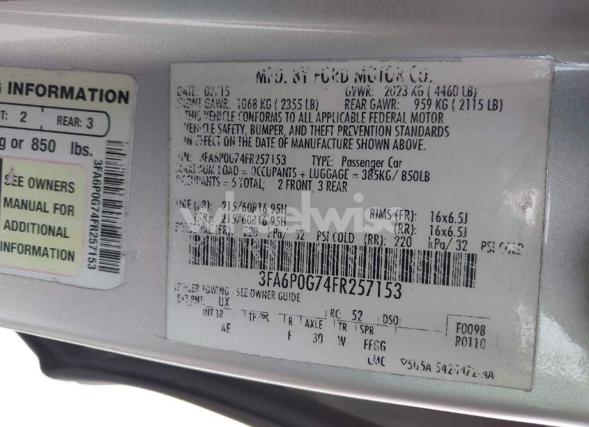 Photo 9 of 2015 Ford Fusion S (VIN 3FA6P0G74FR257153)