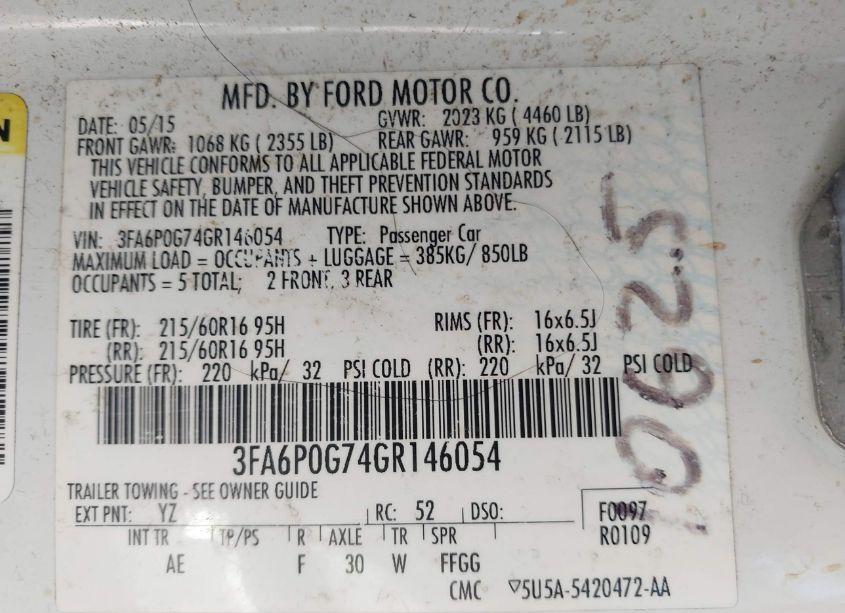 Photo 9 of 2016 Ford Fusion S (VIN 3FA6P0G74GR146054)