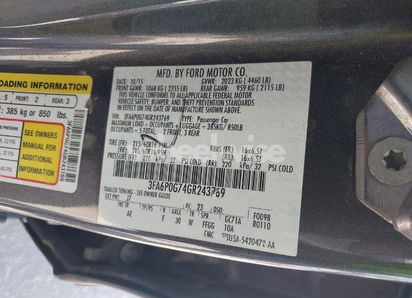 Photo 9 of 2016 Ford Fusion S (VIN 3FA6P0G74GR243769)