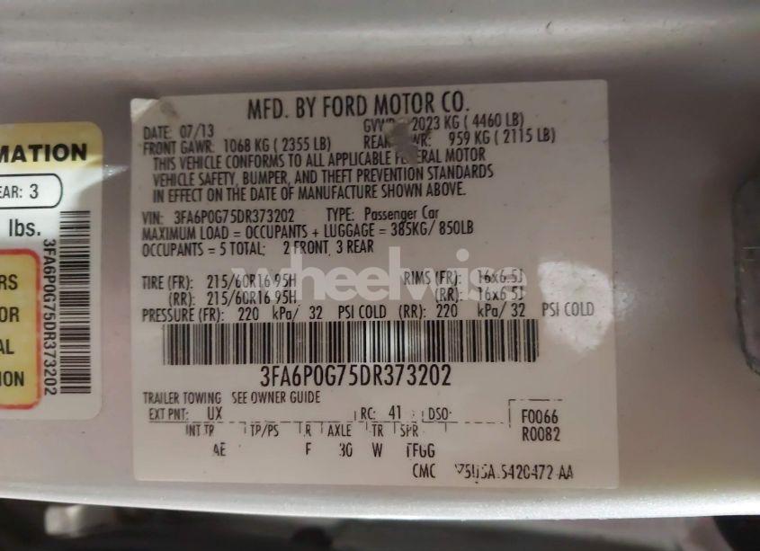 Photo 9 of 2013 Ford Fusion S (VIN 3FA6P0G75DR373202)