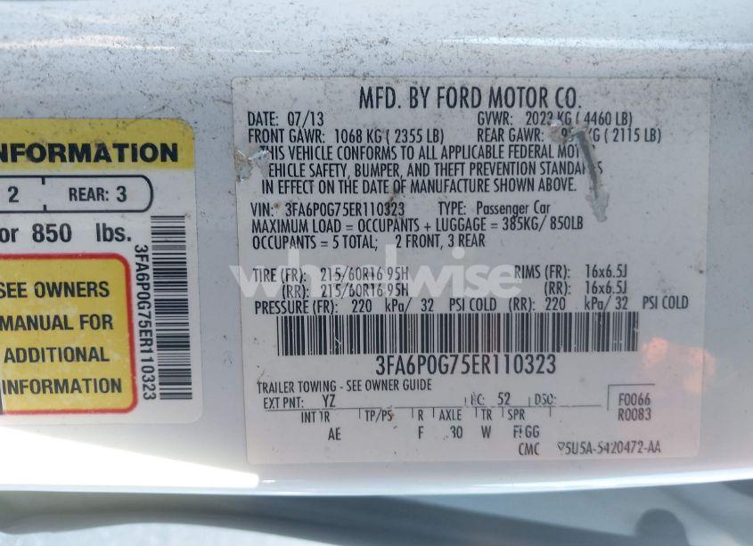 Photo 9 of 2014 Ford Fusion S (VIN 3FA6P0G75ER110323)