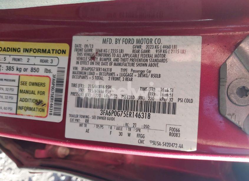 Photo 9 of 2014 Ford Fusion S (VIN 3FA6P0G75ER146318)