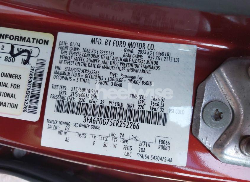 Photo 9 of 2014 Ford Fusion S (VIN 3FA6P0G75ER252266)