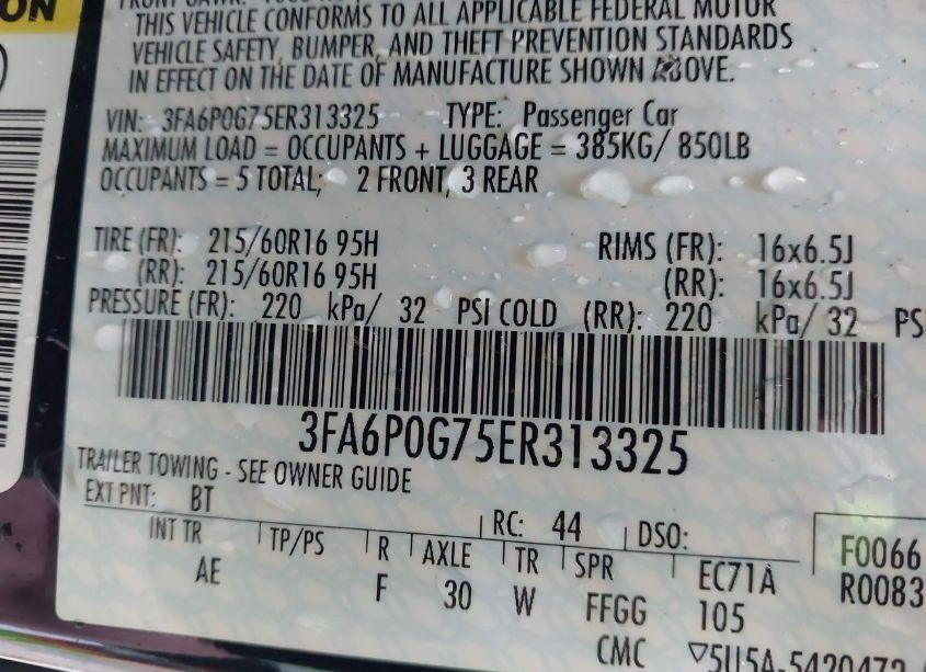 Photo 9 of 2014 Ford Fusion S (VIN 3FA6P0G75ER313325)