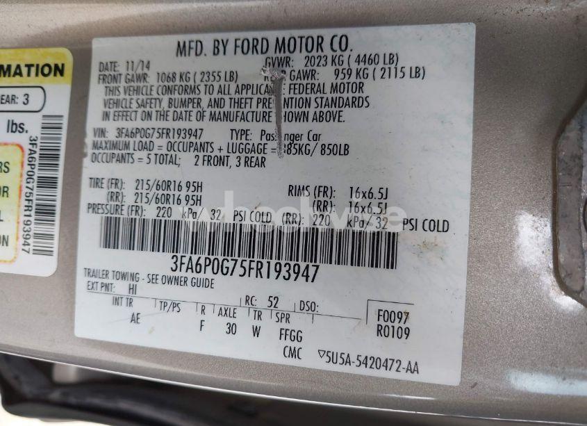 Photo 9 of 2015 Ford Fusion S (VIN 3FA6P0G75FR193947)