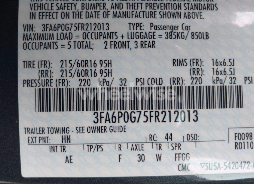 Photo 9 of 2015 Ford Fusion S (VIN 3FA6P0G75FR212013)