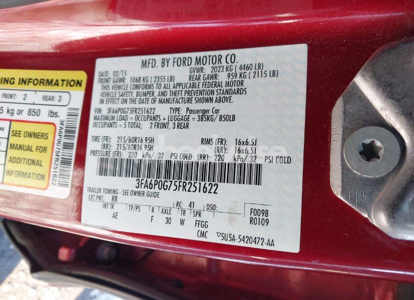 Photo 9 of 2015 Ford Fusion S (VIN 3FA6P0G75FR251622)