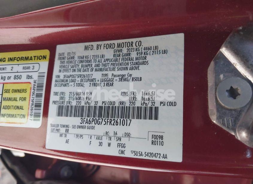 Photo 9 of 2015 Ford Fusion S (VIN 3FA6P0G75FR261017)