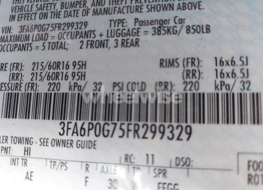 Photo 9 of 2015 Ford Fusion S (VIN 3FA6P0G75FR299329)