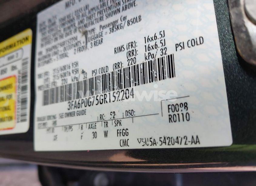 Photo 9 of 2016 Ford Fusion S (VIN 3FA6P0G75GR152204)