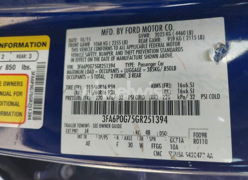 Photo 9 of 2016 Ford Fusion S (VIN 3FA6P0G75GR251394)