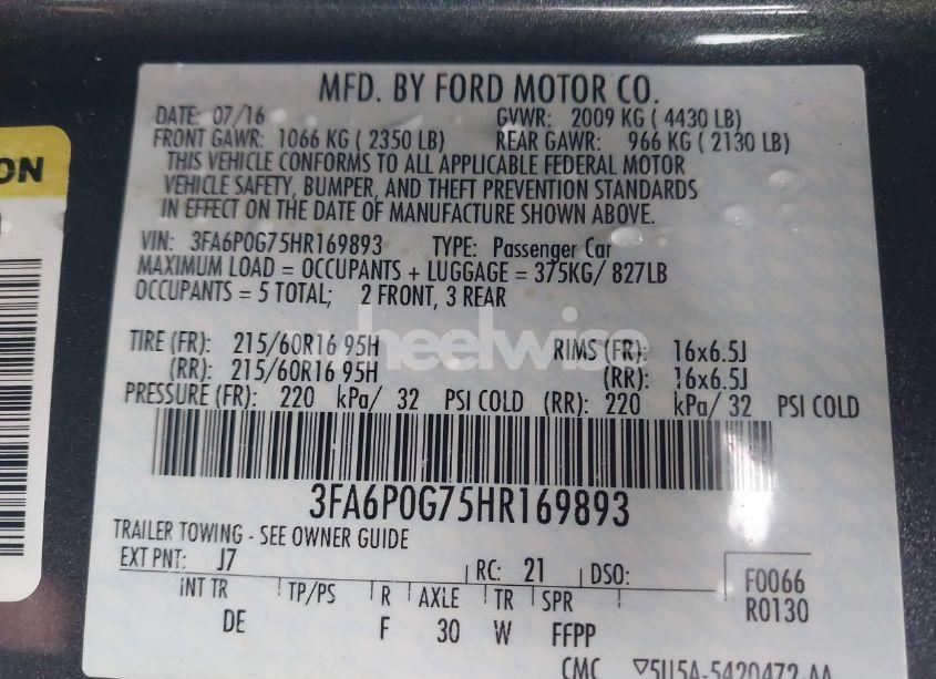 Photo 9 of 2017 Ford Fusion S (VIN 3FA6P0G75HR169893)