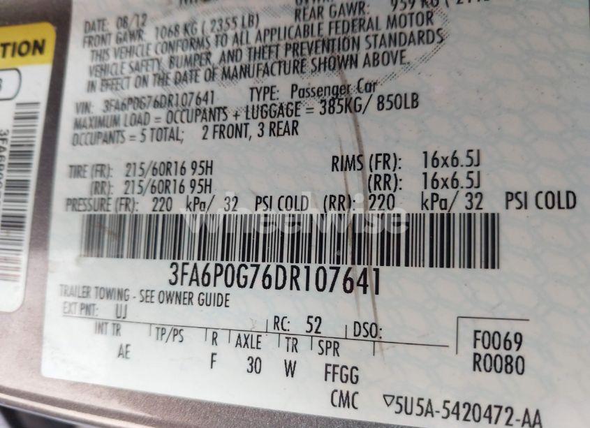 Photo 9 of 2013 Ford Fusion S (VIN 3FA6P0G76DR107641)