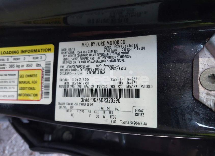 Photo 9 of 2013 Ford Fusion S (VIN 3FA6P0G76DR320590)