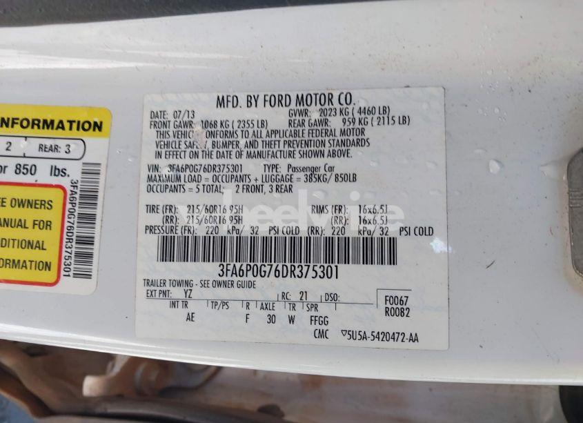 Photo 9 of 2013 Ford Fusion S (VIN 3FA6P0G76DR375301)