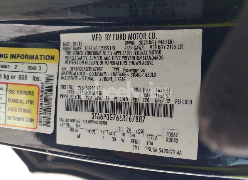 Photo 9 of 2014 Ford Fusion S (VIN 3FA6P0G76ER167887)