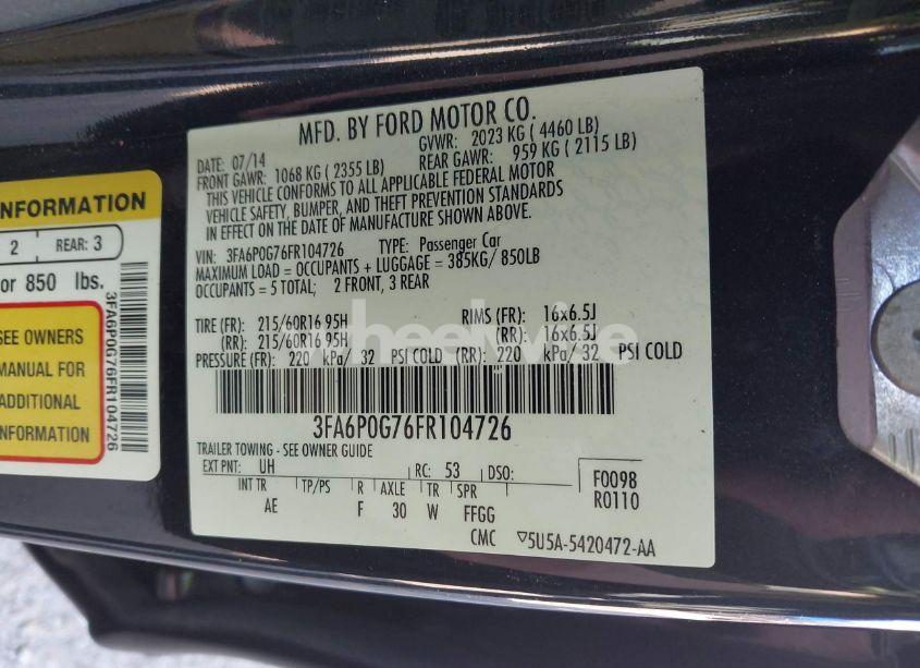 Photo 9 of 2015 Ford Fusion S (VIN 3FA6P0G76FR104726)