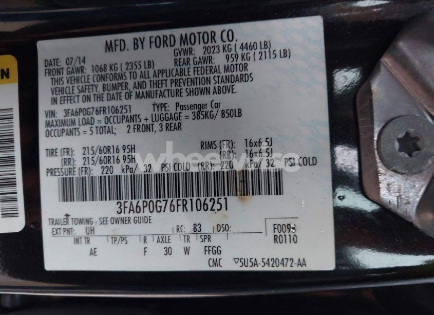 Photo 9 of 2015 Ford Fusion S (VIN 3FA6P0G76FR106251)