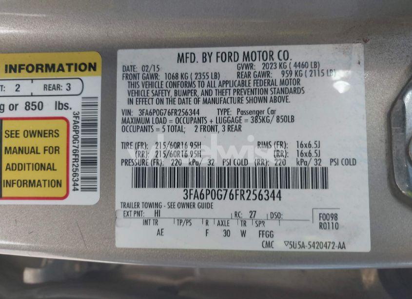 Photo 9 of 2015 Ford Fusion S (VIN 3FA6P0G76FR256344)