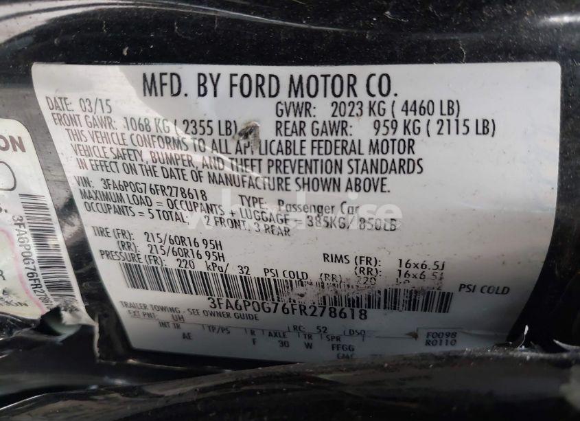 Photo 9 of 2015 Ford Fusion S (VIN 3FA6P0G76FR278618)