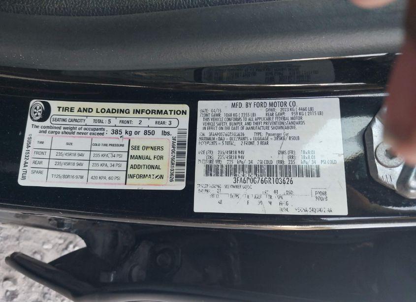 Photo 9 of 2016 Ford Fusion S (VIN 3FA6P0G76GR103626)