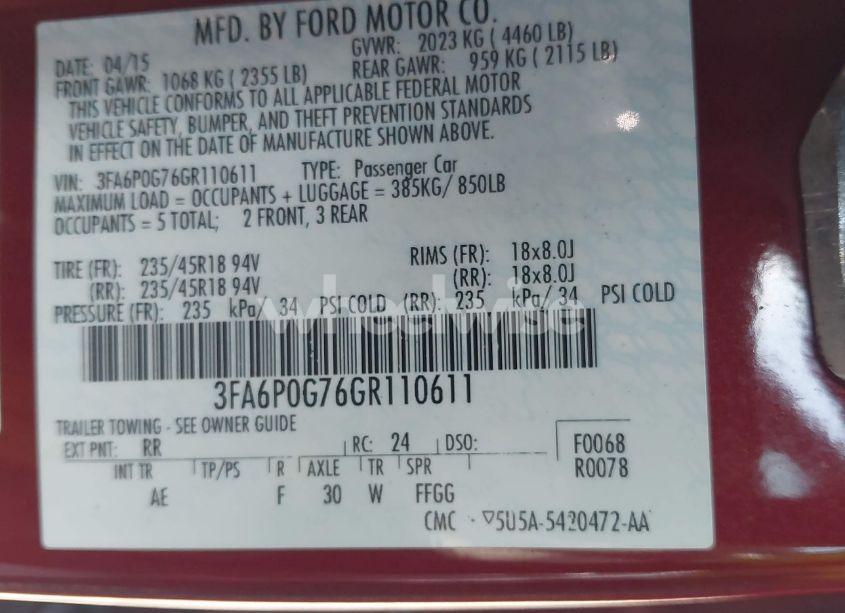 Photo 9 of 2016 Ford Fusion S (VIN 3FA6P0G76GR110611)