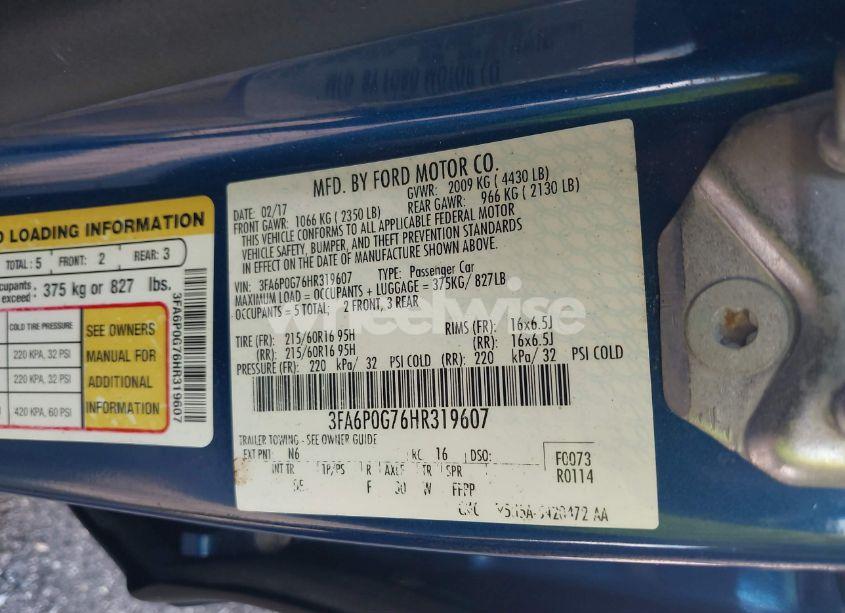 Photo 9 of 2017 Ford Fusion S (VIN 3FA6P0G76HR319607)