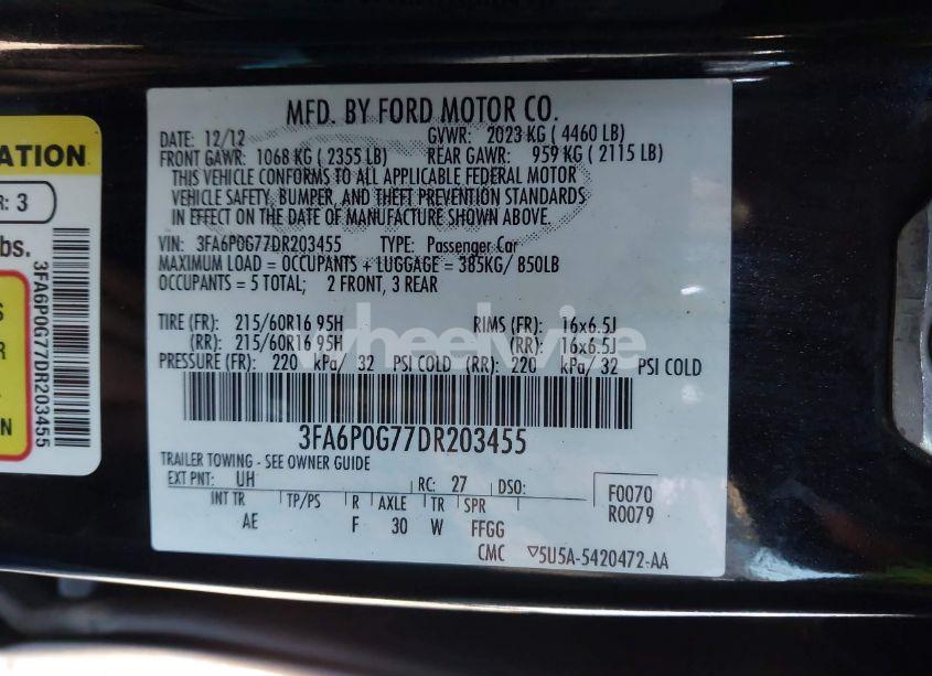 Photo 9 of 2013 Ford Fusion S (VIN 3FA6P0G77DR203455)