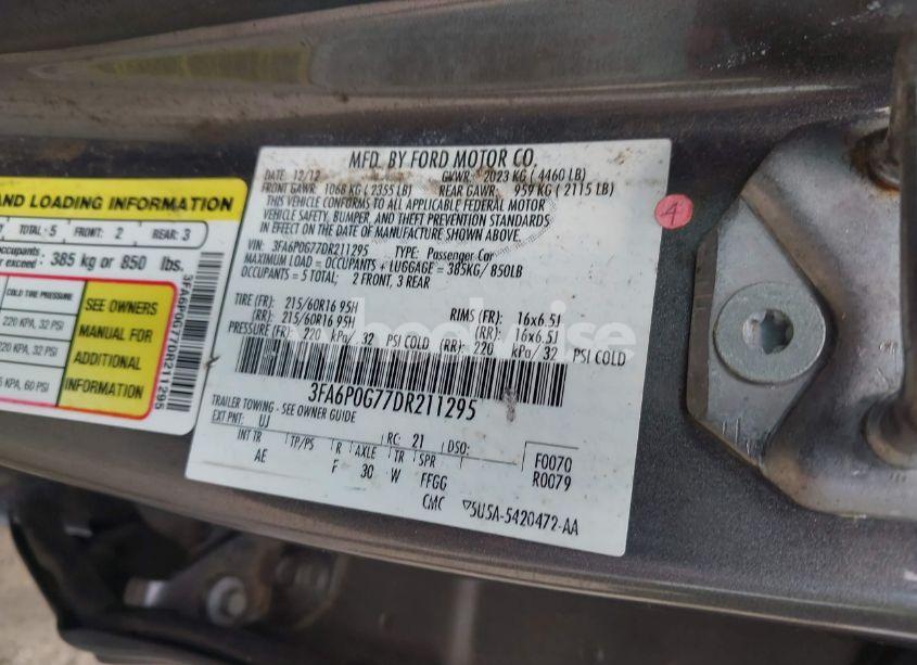 Photo 9 of 2013 Ford Fusion S (VIN 3FA6P0G77DR211295)