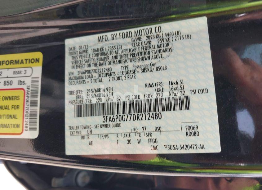 Photo 9 of 2013 Ford Fusion S (VIN 3FA6P0G77DR212480)